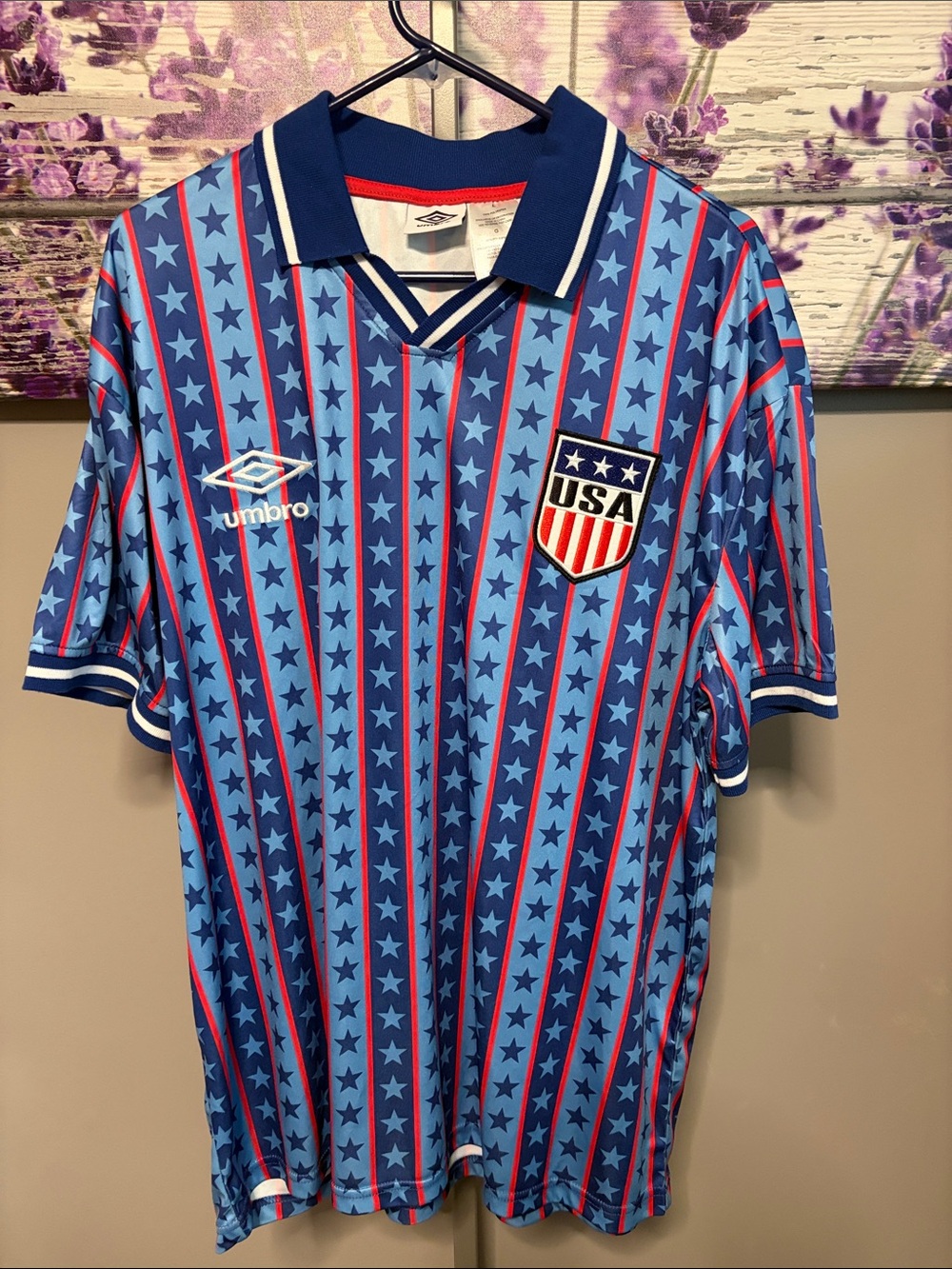 Umbro Blue Red Navy Star-Pattern USA Soccer Jersey NWT Size L